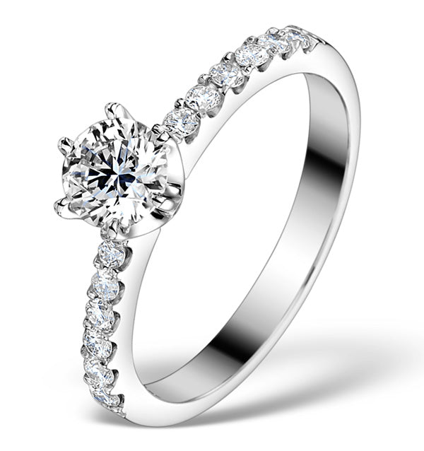 Sidestone Engagement Ring Talia 0.85ct E/VS1 Diamonds 18K White Gold